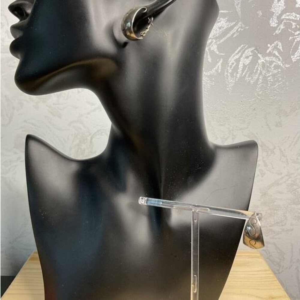 Silver Tone Pierced C Hoop S Etching Earrings